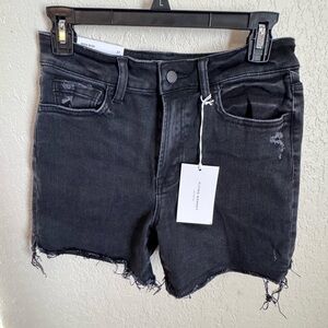 Flying Monkey High Rise Black Jean Midi Shorts Distressed Raw Hem